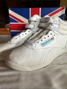 Reebok White High-Top Sneakers with Teal Logo Accent